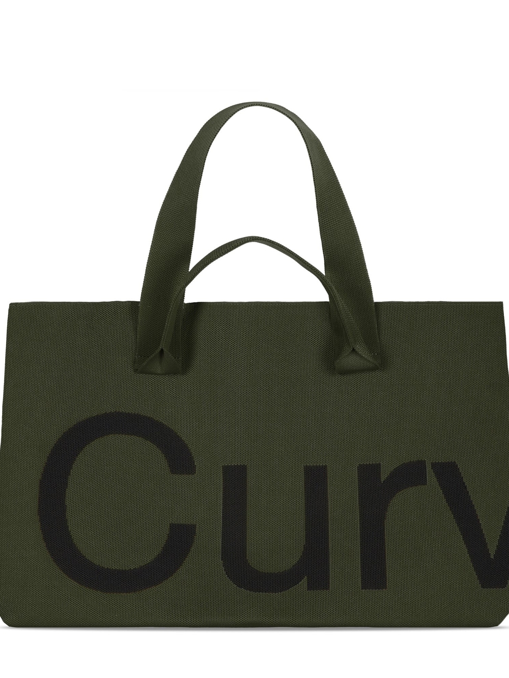 Olive Green Canvas Tote Bag with Bold Black Lettering
